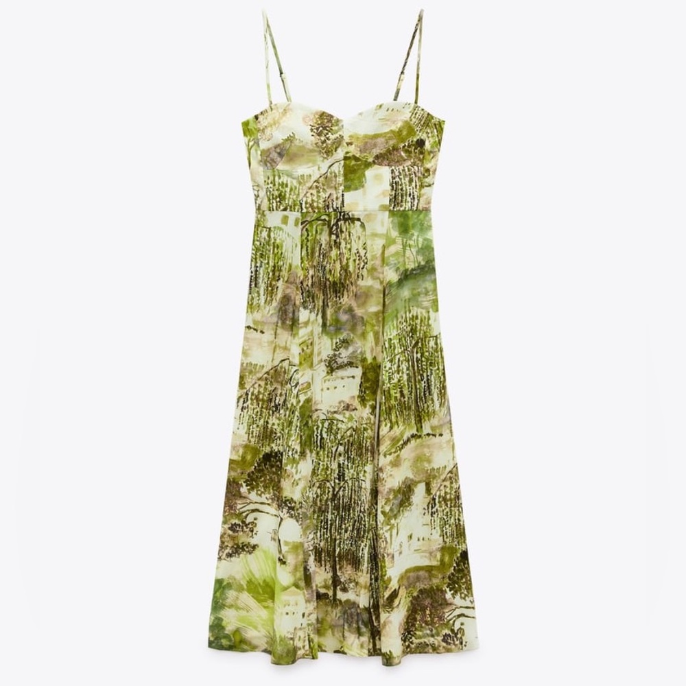 Zara Green Multi Print Maxi Dress